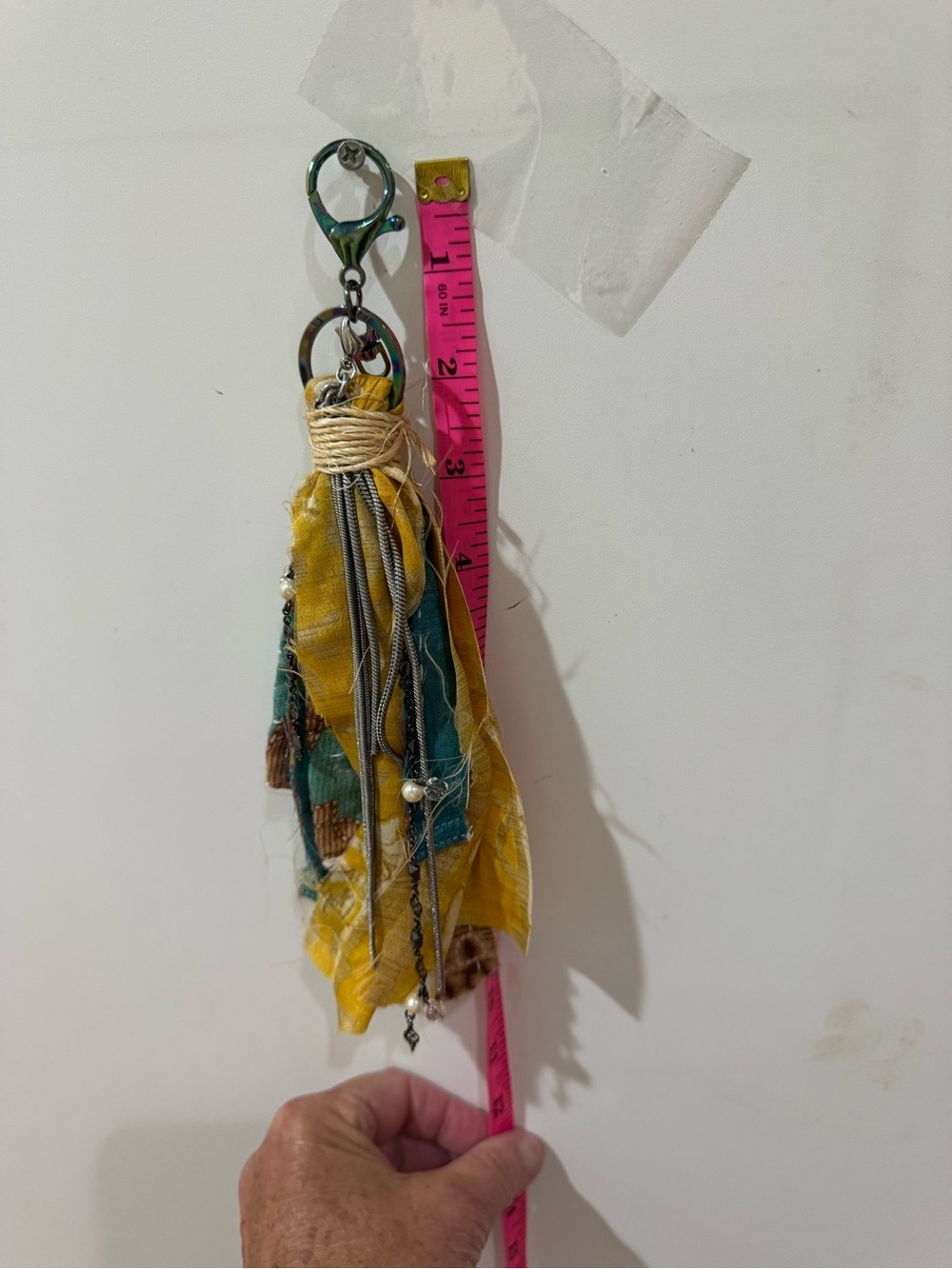 Boho Tassel Keychain with Yellow & Teal Fabric